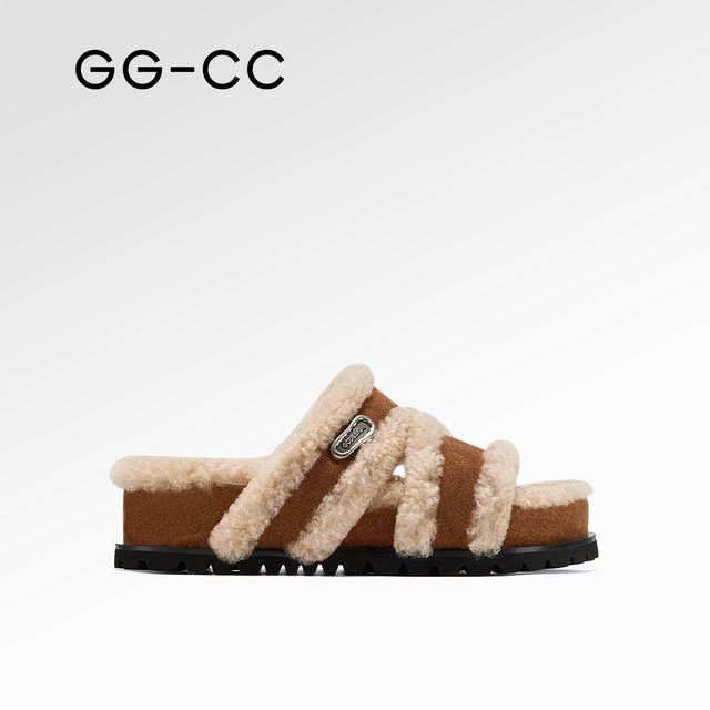 GGCC Louis Warm Tea 2025 Autumn New Thick-soled Birken Half Slippers Women's Fur Drag