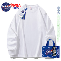 Nasa Co-Branded Spring and Autumn Heavyweight Pure Cotton Long-Sleeve T-Shirt for Women with Unique Print, Trendy Brand, Casual and Versatile Couple's Top