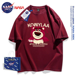 Nasa Collaboration Summer Heavy Cotton Short-Sleeve T-Shirt for Women, Trendy Brand with Strawberry Bear Print, College Style Versatile Top