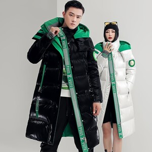 
Wash-free down cotton coat for women and men, mid-length, winter over-the-knee couple style, black plus velvet, loose, large size coat, women's clothing