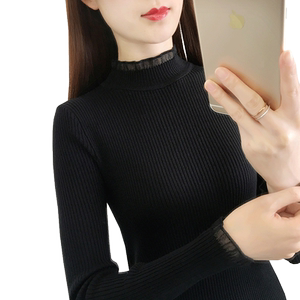 Half -high -necked sweater bottoming shirt Female foreign aura jacket autumn and winter new slim tight sweater short collar interior