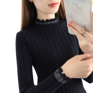 
Black bottoming shirt for women, new long-sleeved sweater top, slim fit and thin style, with spring and autumn half-turtleneck short sweater