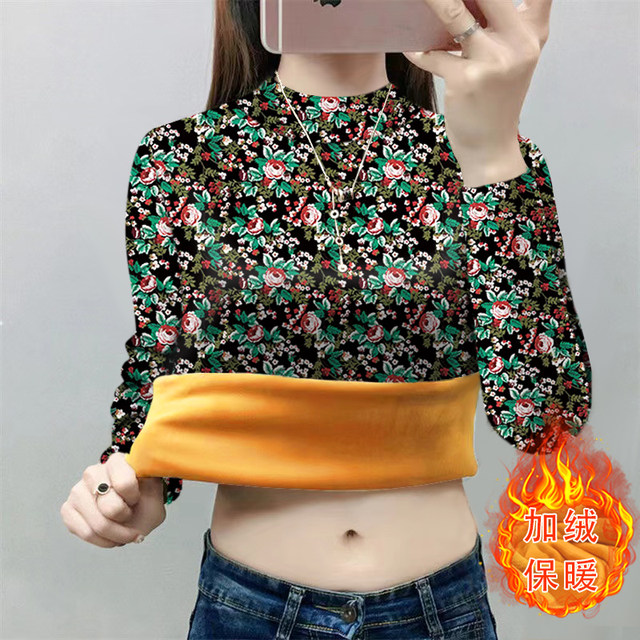 
Mom's autumn and winter clothing plus velvet thickened T-shirt for middle-aged and elderly people winter all-in-one velvet bottoming shirt old lady's warm top