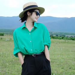 2025 Early Autumn New Green Shirt for Women, High-End, Light Luxury, Age-Reducing, Stylish, Pure Cotton Shirt, Fresh and Simple