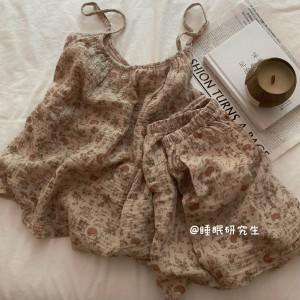 
[SlumberDiary] Summer women's pajamas, cotton suspender set, baby soft fabric, floral home clothing
