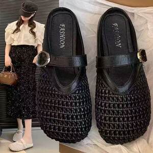 
Baotou half slippers for women French breathable summer anti-slip soft sole one foot pedal comfortable lightweight retro fashionable sandals for women