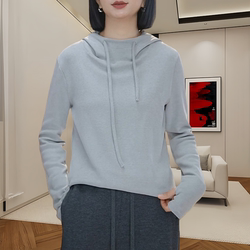 Trendy and Youthful Long-Sleeved Hooded Sweatshirt for Women, 2026 Spring and Autumn New Style, Fashionable, Unique, and Chic Solid Color Base Shirt Top