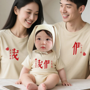
2026 new baby summer t-shirts for infants and young children, family clothes for a family of three and four to take photos for a hundred days after the full moon