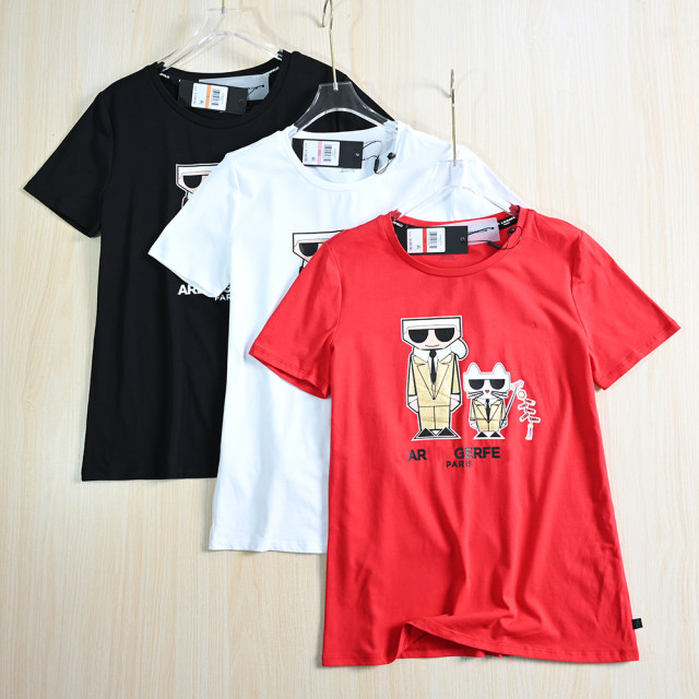 Siqi Women's Clothing 252/13 Cotton offset printing cartoon pattern round neck slim casual short-sleeved T-shirt top

