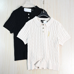 
Siqi Women's 2512/29 American single embroidery thick needle cotton cable cable polo collar slim short-sleeved knitted sweater