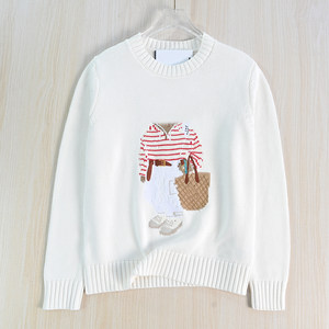 
Siqi Women's 266/11 American single thick needle cotton yarn yarn dyed embroidery cartoon bear round neck casual long-sleeved sweater