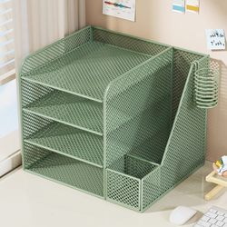 File Rack Office Multi-Layer Large-Capacity File Frame Storage Rack File Storage Box Office Supplies Desktop Bookshelf Folder A4 Paper Document Organizer Metal Bookend Rack