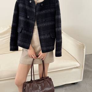 
2026 Spring New Alpaca Wool High-Quality Retro Plaid Round Neck Double-sided Wool Short Jacket