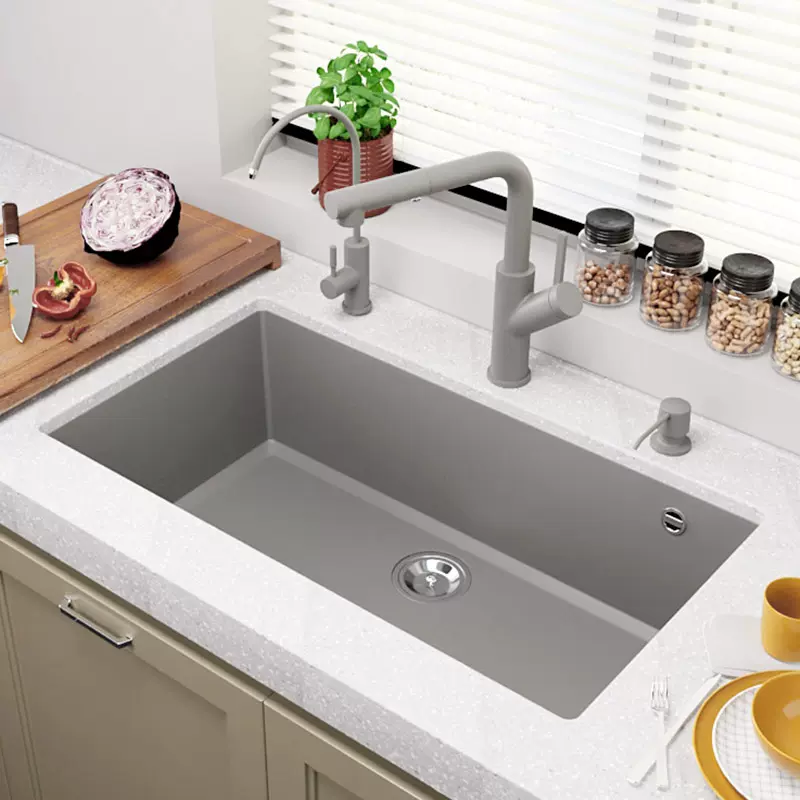 德国迈锐博石英石水槽单槽厨房花岗岩洗菜盆台下
