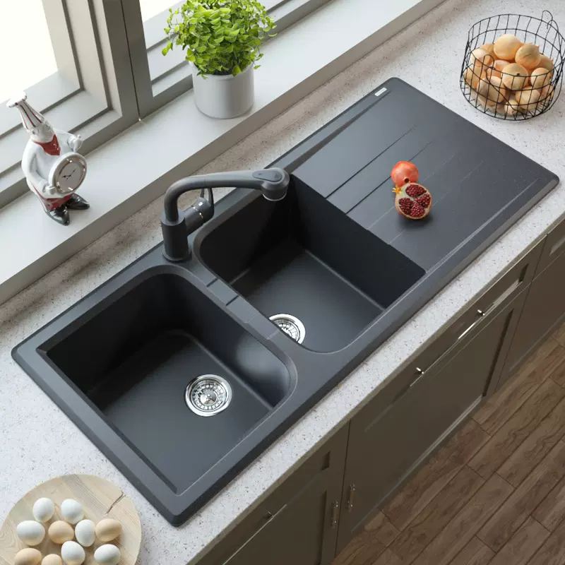 德国迈锐博进口石英石水槽花岗岩大双槽厨房黑色家用带