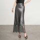 
Satin skirt for women summer 2025 new lace spliced ​​high waist temperament hip-packing A-line long skirt acetate fish tail skirt
