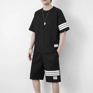 Waffle short sleeve shorts suit men's trendy brand handsome clothes with summer large-size casual sportswear trendy