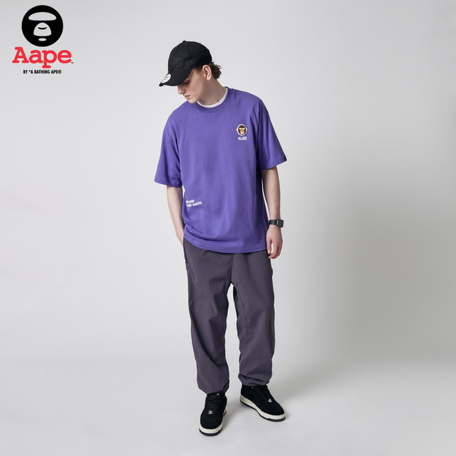 AAPER men's spring and summer solid color badge letter printed short ...