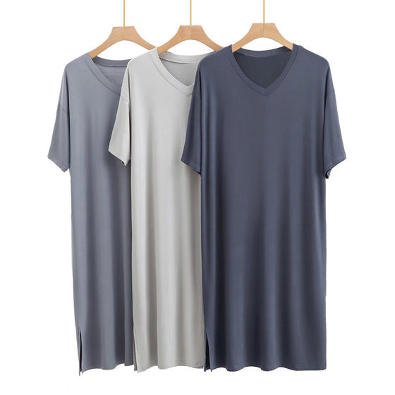 
Cool modal cotton nightgown for men's summer large size loose thin home clothes bathrobe V-neck short-sleeved home clothes