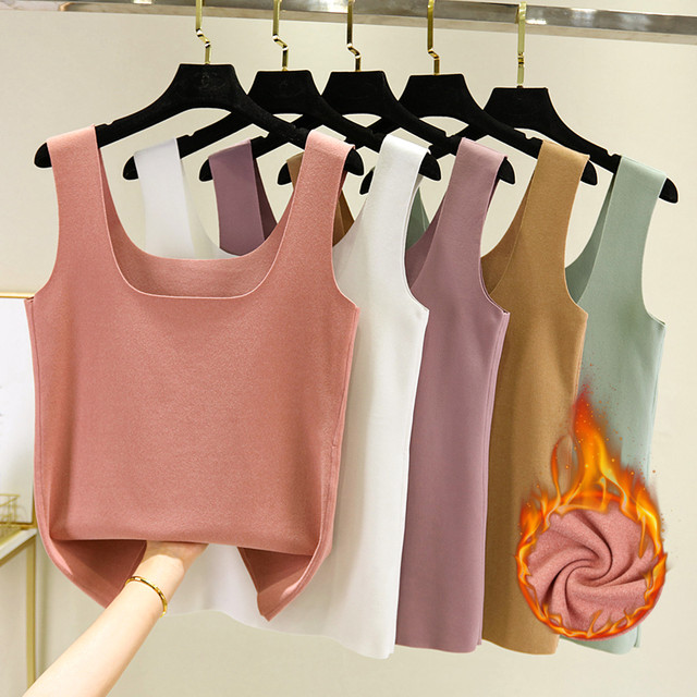 No trace dongto thermal vest Women's autumn and winter slim -fitting double -sided velvet warm inner, U -neck thick inner wearing bottom shirt