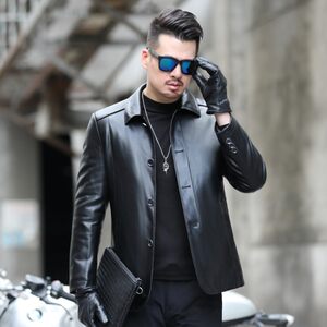 
Haining genuine leather jacket for men, sheepskin and cotton lapel jacket, autumn and winter loose daddy wear, middle-aged and elderly leather jacket