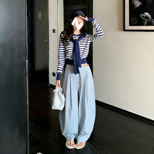 
040121~Relaxing Korean style Yamamoto pants! Elastic waist, contrasting color drawstring, slimming women's casual pants