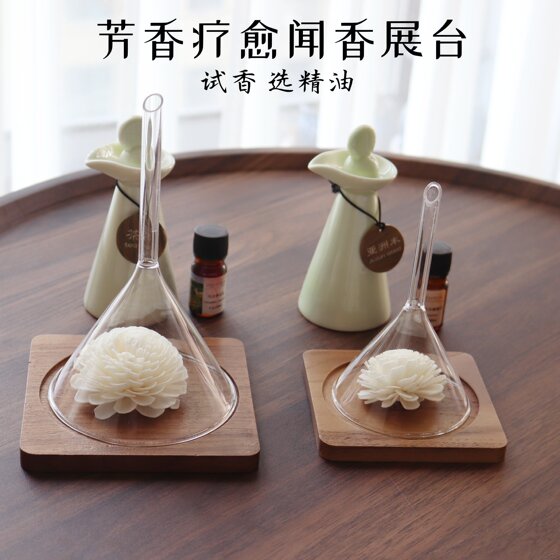 
Walnut triangular funnel scent tool glass aromatherapy spa selection aromatherapy essential oil exhibition fragrance diffuser