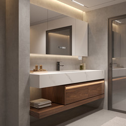 High-End Mid-Century Style Slate Seamless Ceramic Integrated Basin Bathroom Cabinet Set Washbasin Sink