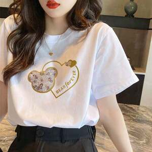 
Pure cotton short-sleeved T-shirt for women plus size loose slim white casual T-shirt top summer new bottoming shirt