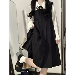 Japanese-Style Preppy Two-Piece Suspender Skirt Set for Petite Women, Suitable for Spring and Autumn, Cute Skirt with Student Doll Collar Shirt Dress