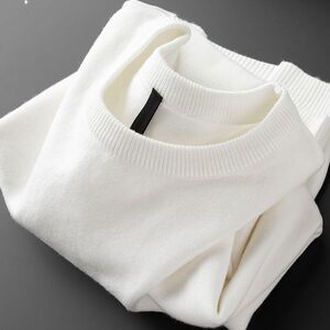 
Warm and light luxury autumn and winter white round neck sweater for men slim and trendy brand elastic inner sweater for men fashion sense