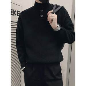 
Spring and Autumn New Men's Black Sweater High-end Bottoming Shirt with High-end Trendy Solid Color Outer Knitted Sweater