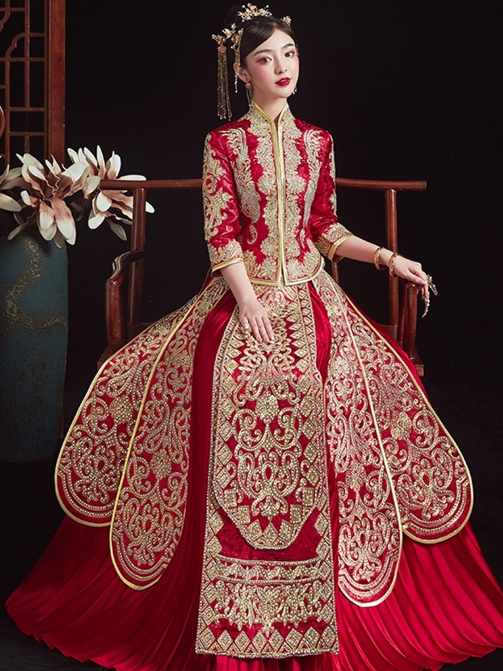 序袖 复古红色秀禾新娘结婚中式婚服礼服