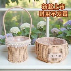 Floral Arrangement, Wicker Hand-Held Wedding Flower Basket, Handmade Rattan and Bamboo Basket, Woven Flower Pot, Bamboo Basket, Straw Basket