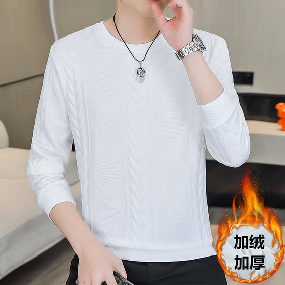 
T-shirt with twist pattern, long-sleeved T-shirt for young men, round neck, high-quality sweatshirt, men's spring and autumn quality three-dimensional printed bottoming shirt