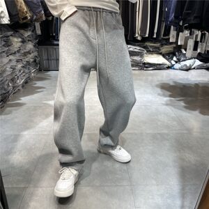 
2025 winter solid color trendy brand loose straight sweatpants men's new velvet soft and waxy skin-friendly elastic sports casual pants