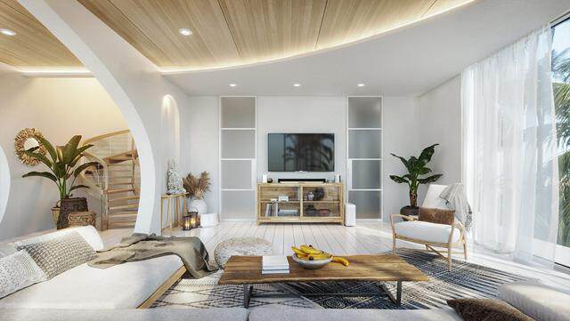 吊顶板呼应了弯曲鳍的平滑几何形状.