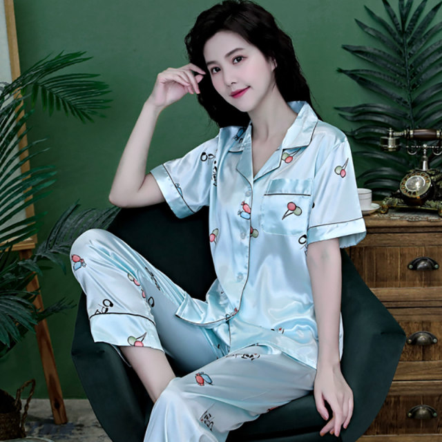 Womens Spring And Summer Short Sleeved Trousers Ice Silk Pajamas Women