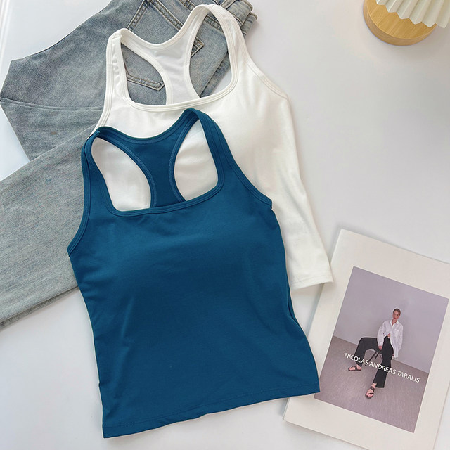 American U-neck wide shoulder strap suspender for women in summer wear high elastic belt chest pad integrated I-shaped vest sleeveless inner top