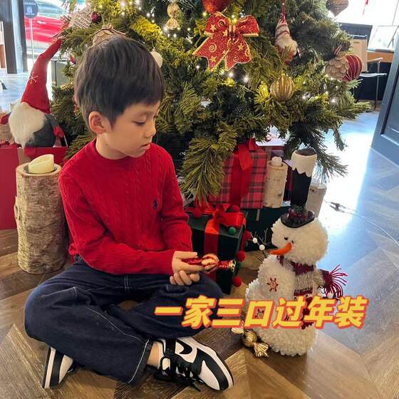 
Parent-child outfit big red family sweater boy and girl baby middle-aged children autumn and winter sweater parents and children spring festival