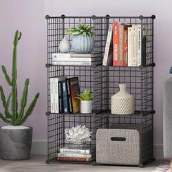 Simple Bookshelf, Space-Saving Floor-Standing Grid Desk Shelf, Student Iron Grid Cabinet, Multi-Layer Simple Storage Rack