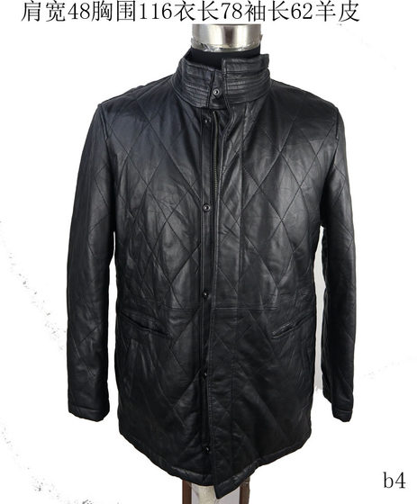 
Plush men's genuine leather mid-length jacket, fashionable and casual winter stand-up collar slim fit middle-aged