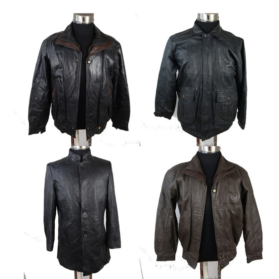 Ancient autumn and winter casual men's leather jacket leather jacket loose head layer cowhide hair collar short size
