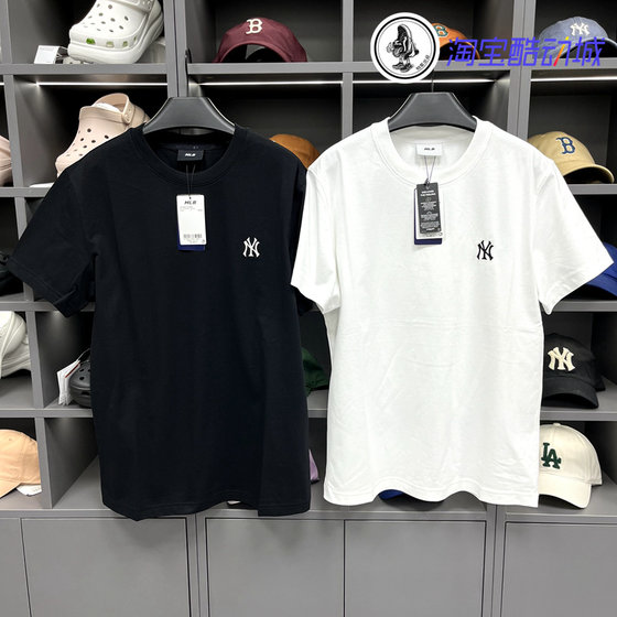 Korean MLB Summer 25 Basic Solid Color Short Sleeve Embroidered Logo Men's and Women's Loose Round Neck T-shirt 3ATSB0153