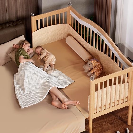 hagaday Hakada baby stitching bed widen the bedside bed seamlessly flattened large bed solid wood baby bed