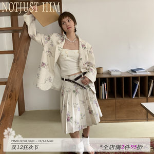 
Flower Raft NOTJUSTHIM <Berlin Flowers> Retro Original Illustration Floral Suit Pleated Skirt Set