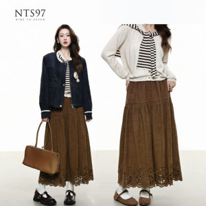 
NTS97 new autumn and winter retro American style hollow suede pleated skirt long skirt