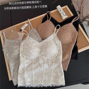 
French lace suspender vest underwear for women with breast pad