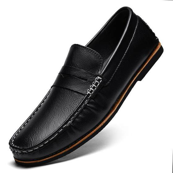 
This year's popular special cross-border men's shoes 2025 new summer breathable genuine leather bean shoes one-leg leather shoes