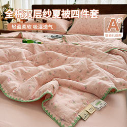 Happ丨Summer Quilt, Pure Cotton, Machine Washable, Single Thin Quilt, Double-Layer Gauze Summer Quilt, Air-Conditioning Quilt, Four-Piece Set